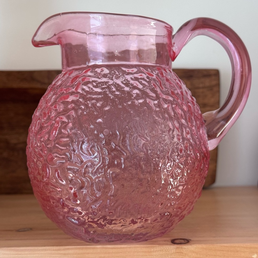 VINTAGE RARE PINK Crinkle Glass Jug Pitcher
